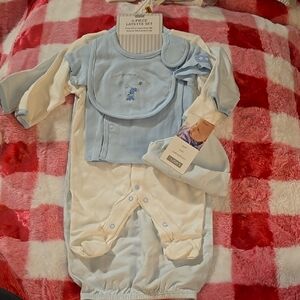 Macy's Carter's NWT Adorable Puppy Baby Blue Striped 6pc Newborn Layette Set